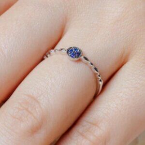 Sterling Silver 925 Rhodium Plated Round Shape 4 Blue CZ Ring
